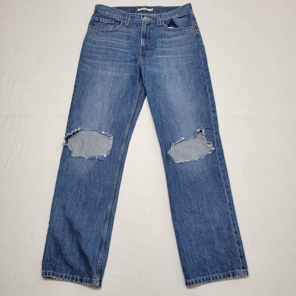 Levis Jeans Womens 31* Low Pro Straight Relaxed‎ Mid Rise Distressed Denim - Picture 1 of 11
